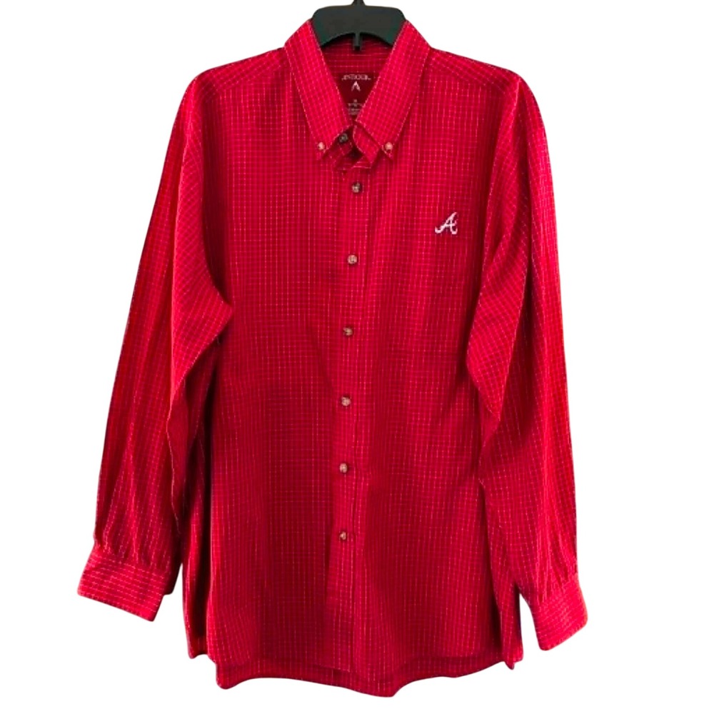 Antigua Alabama Crimson Tide Shirt Men XL Red Grid Button Down Bama NCAA Gameday